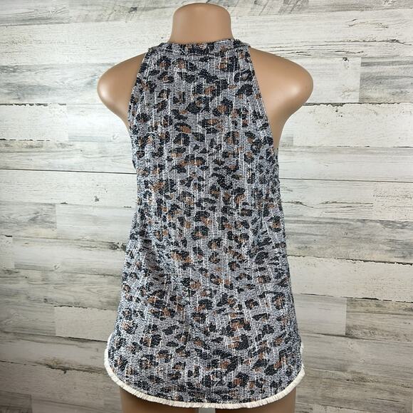 Anthropologie W5 Blue Leopard Print Halter Tank  Top Women’s Size Medium Fringe - Picture 4 of 12